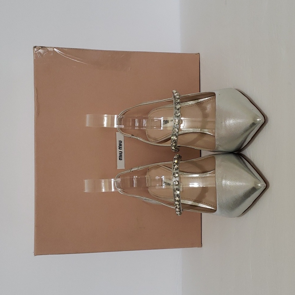 Brand New Silver Miu Miu Camoscio Sling Back Pumps SZ 37 - Picture 3 of 15